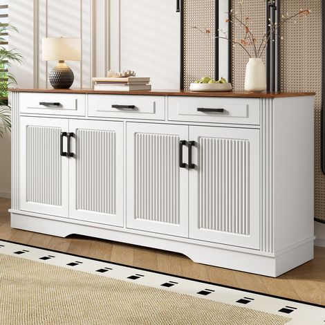 Aparador 160 x 40 x 75 cm con 3 cajones, 4 puertas, MDF blanco OKMYHOME (1/5)