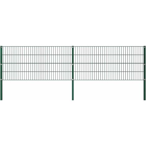Panel de valla con postes de hierro 349x80 cm verde (1/5)