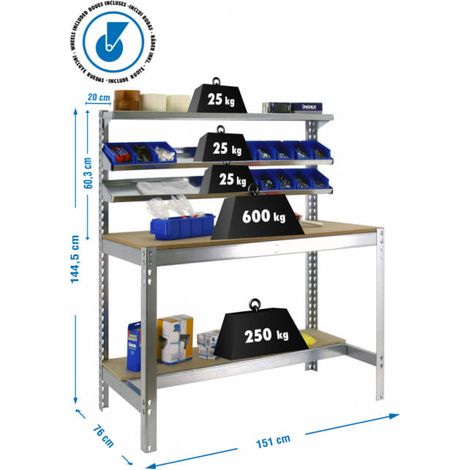 Simonrack Simonwork Mobile BT1 1500 Galva Bois établi métallique
