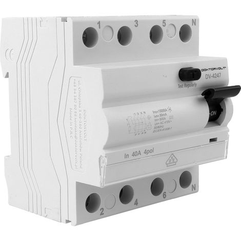 Disjoncteur différentiel 10 kA 4 pôles 40 A 30 mA VDE type A Doktorvolt DV-4247 (1/3)