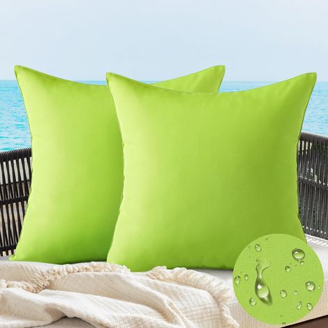 Housse Coussin Exterieur Impermeable Imitation de Lin en Polyester Coussins Canape Decoratif Taie Oreiller pour Jardin Balcon Salon Maison 45x45 cm Lot de 2 (Vert) (1/5)