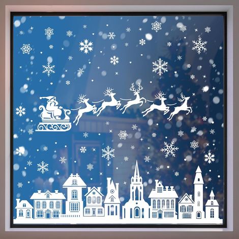 134 pegatinas electrostáticas navideñas para ventanas, 9 láminas blancas con copos de nieve y casas, pegatinas navideñas reutilizables para puertas, escaparates y cristales (1/5)