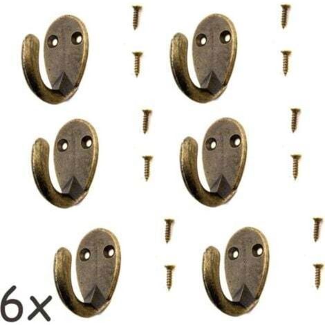 Set of 6 antique hooks for coat rack, towel rack, bronze brass iron hooks, vintage country house style, retro, oval