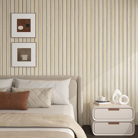 Panneau Mural Decoratif Bois Beige 3D Panneau Bois Mural Decoratif Chene Clair Motif Chevrons 60CMx3M Revetement Muraux Autocollant Lamelles 3D Moderne Scandinave pour Salon Chambre Bureau (1/5)