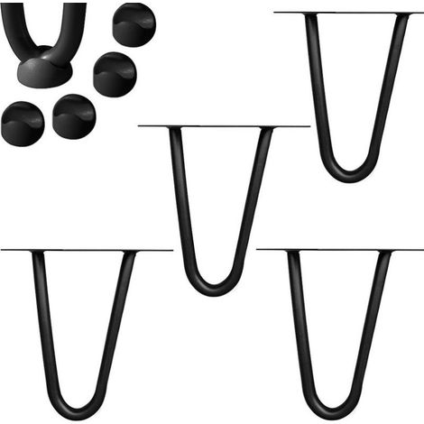 Pieds de table Jeu de 4 épingles à cheveux Pieds de table Cadre de table Patins Pieds de table Table à manger Épingles à cheveux Pied de table 2 montants Noir - 10 cm (1/5)