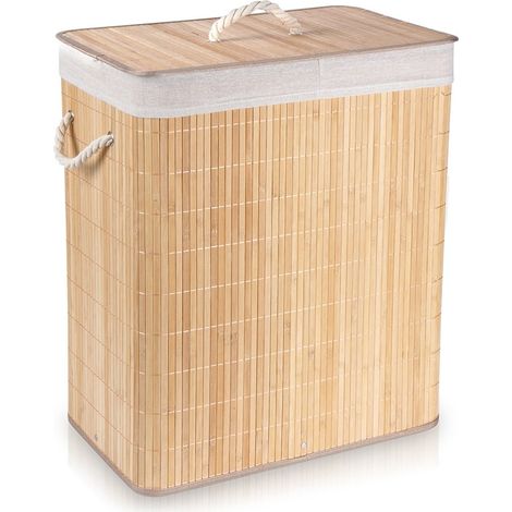 Cesto de ropa de bambú beige de 90 l (1/5)