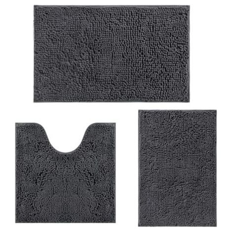 FENOPLASTICATapis De Bain Chenille Ultra Doux Antidérapant, Set de Tapis de Bain Absorbant 3 Pièces (1/4)