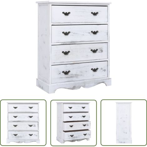 The Living Store Armoire à tiroirs Blanc 60x30x75 cm Bois - Meuble À Tiroirs - Buffet Blanc - Armoire Blanche - Rangement Intérieur - Commode Bois (1/5)