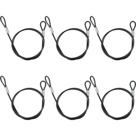 Lot de 6 antivols de câble, acier inoxydable 50cm, noir, gaine plastique