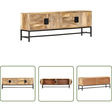 The Living Store Meuble TV 140x30x50 cm Bois massif de manguier - Meubles Tv - Meuble Tv - Meuble Rustique - Meuble En Bois Massif - Mobilier Salle Séjour (1/5)