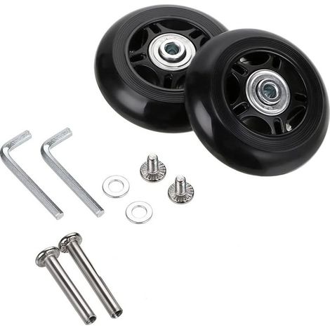 Set of 2 replacement suitcase wheels 70 x 24 mm – Rubber and metal – Easy installation – Compatible with furniture and wheelchairs (1/4)