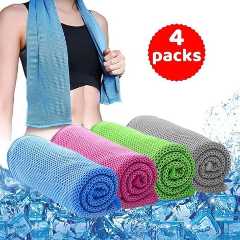 Serviette rafraîchissante en microfibre - 4 pièces - Bleu - 100x30cm - Sechage rapide (1/4)