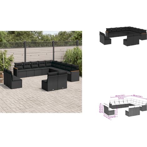13-tlg. Garten-Sofagarnitur mit Kissen Schwarz Poly Rattan - Gartenmöbel - Sofasatz - Rattan Möbel - Outdoor Sofa - Esszimmergarnitur (1/3)