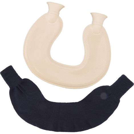 Bouillotte tricotée à double embout, cache-cou, cache-épaules, bouillotte isotherme en caoutchouc, veste bleu marine, ensemble en forme de U (1/5)