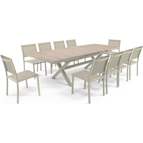Table jardin extensible en céramique 200 cm avec 10 chaises crème - Tivoli