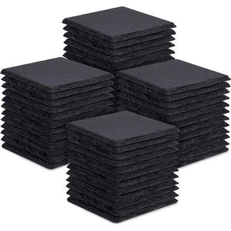 Lot de 48 Dessous de Verre en Ardoise Noire Carrés - 4 Pouces/10cm avec Fond Anti-Rayures - Parfaits pour Maison, Bureau, Cuisine pour Mariage ou Pendaison de Crémaillère (1/5)