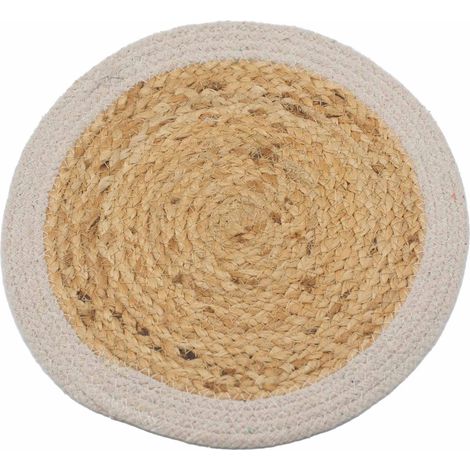 Set de Table Naturel - Jute & Coton 30cm - Bordure Ivoire- Vendu par 1 (1/4)