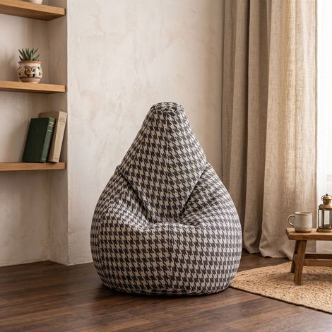 Talamo Italia - Pouf Maristella, Poltrona multiuso, Poltroncina sacco, Pouf poggiapiedi, Made in Italy, 80x80 h120 cm, Nero e Bianco, Pied de poule grande (1/4)
