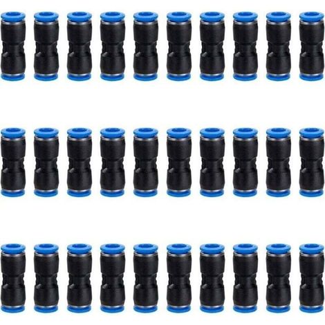 Raccord pneumatique 4 mm - connexion rapide - insertion droite - lot de 30 - compatible avec tuyaux de 4 mm - rotation à 360° (1/4)