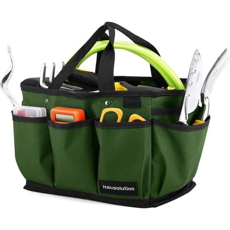 14 Inch Gardening Tote Bag - Dark Green  Garden Tool Storage Bag and Home Organizer with Pockets, Wear-resistant and Reusable (1/5)