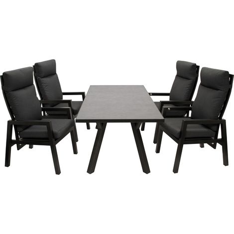 Garnitur MANCIANO 5-teilig, Aluminium dunkelgrau, mit Polstern grau, Tisch dunkelgrau (1/5)