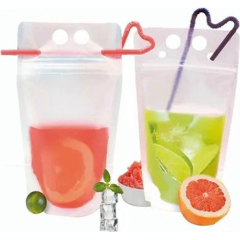 202450 sachets pour boissons avec paille, transparents et givrés, format stand-up, 1000 ml (1/5)
