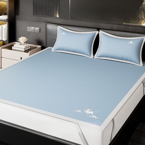 Drap de lit en soie glacée bleue, broderie, doux, lavable en machine, 1 drap et 2 taies d'oreiller, 180 x 200cm (1/5)