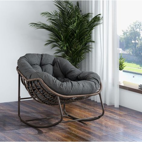 Gartenstuhl Schaukelstuhl mit Kissen 78x106x90 cm Grau OKMYHOME (1/4)
