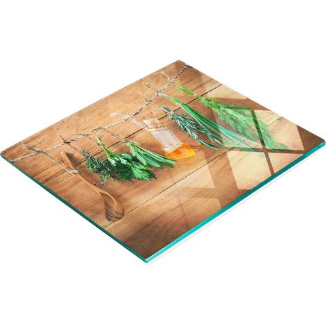 Dekoratives Schneidebrett aus gehärtetem Glas mit Kräuterschnur, 60 x 52 cm (1/5)