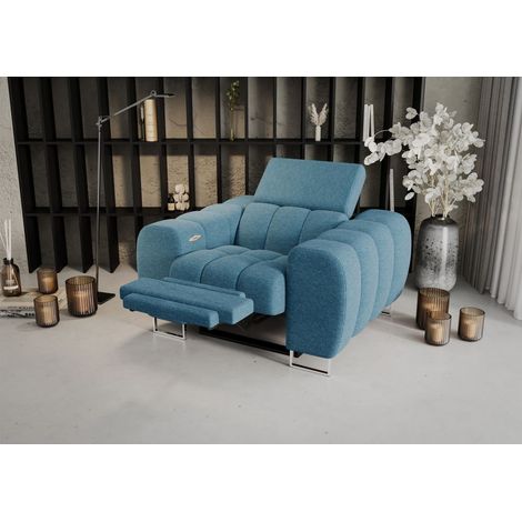 Sessel mit Relaxfunktion BASTIEN RELAX in Stoff Aragon Blau