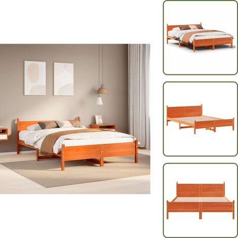 Cadre de lit sans matelas cire marron 140x190cm bois pin massif - Cadre De Lit - Cadres De Lit - Meuble De Chambre À Coucher - Lit (1/5)