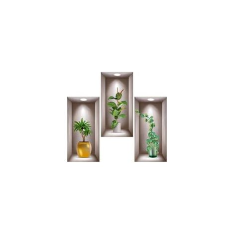 3er-Set 3D-Vinyl-Wandaufkleber für Wohnzimmer, Vasen, Zimmerpflanzen – Auch für Schlafzimmer, Büro, Küche – 40 x 20 cm – Crezuo (1/4)