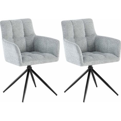 Conjunto de 2 sillas de comedor modernas y cómodas con mecanismo giratorio de 180° en tela gris claro y metal 100007536 (1/5)