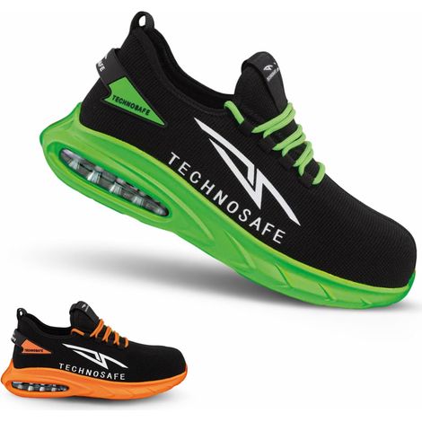 Scarpe antinfortunistiche Technosafe da Lavoro Sportiva - Scarpe Unisex Leggere, traspiranti e antiscivolo per Uomo e Donna con Puntale in Alluminio - Neon Green - Numero 44 EU (1/5)