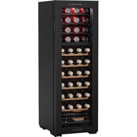 Klarstein Bovella 44 Duo+ nevera para vino  2 en 1  44 botellas  2 zonas  9 estantes  Táctil