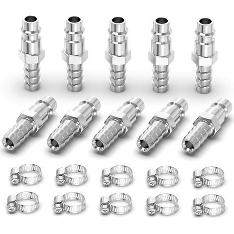 10 Stück – Schnellkupplung – Pneumatikkupplung – Industrieller Außengewindeanschluss – Für Kompressoren und Werkzeuge – Vernickelt – 6 mm (1/5)