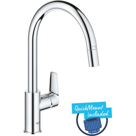Rubinetto da cucina - Miscelatore monocomando per lavello - Cromato - Becco alto a C - Aeratore estraibile - GROHE StartEdge - 30550000 (1/7)