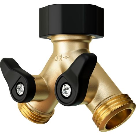 Raccord en Y robuste pour tuyau d'arrosage (laiton de qualité supérieure pour une durabilité accrue), avec robinet d'arrêt double. (1/5)