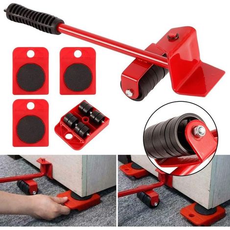Accessoire de levage,Kit de Deplace Meuble Lourd Sans Effort, Deplace Meuble a Roulette,1 Tige de Levage et 4 Roulettes de Déplacement,Jusqu'à 300KG (1/5)
