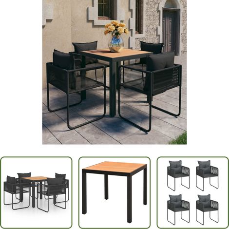 Chaise de jardin - Ensemble à manger de jardin 5pcs PVC résine tressée noir marron (1/5)