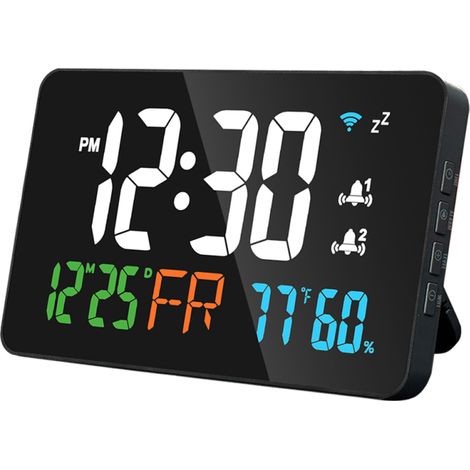 Tuya WLAN-Tischuhr mit Kalender, Thermometer, Hygrometer, LED-Anzeige, Selbstkalibrierung, 4 Helligkeitsstufen, Fernanzeige und Hochtemperaturwarnung (1/5)