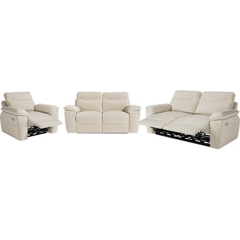 Canapés de relaxation ROSS électriques 3 et 2 places et fauteuil en tissu antitache - Beige