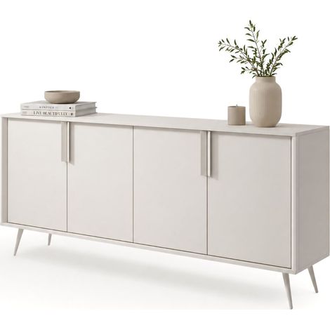 Credenza Harero, Madia 4 Ripiani, con Piedini, 8 Vani, 110x40x78h cm Bianco Crema