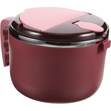 Ensemble de bols à nouilles de voyage rose 18,5 x 14,5 x 10,5 cm, idéal pour mélanger les nouilles instantanées et les légumes (1 ensemble) (1/5)