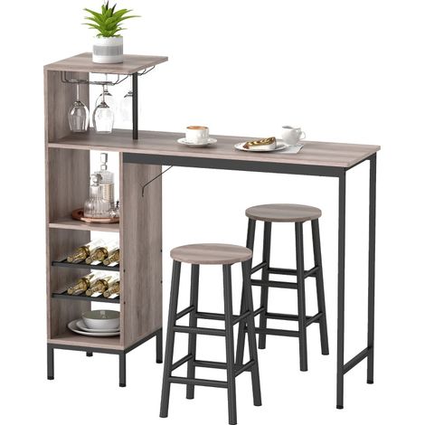 CHICFURN Conjunto de mesa de bar 3 piezas 121,5 x 40 x 122 cm gris para espacios pequeños (1/5)