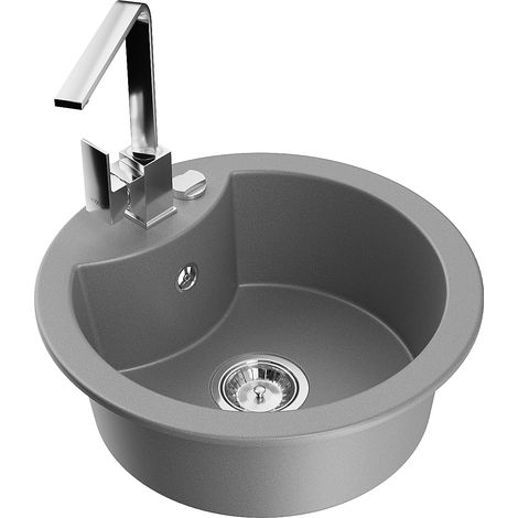 Mexen Diego 1-Becken-Granit-Spüle mit Mischbatterie Rita, Grau - 6512-71-670300-00 (1/5)