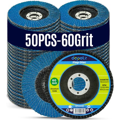 Dapetz ® Flap Discs 60 Grit 115mm Zirconia Grinding Discs Zirconium Sanding Discs for 4.5" Angle Grinder to Sanding Grinding Metal Wood and Stainless Steel- Pack of 50 (1/5)