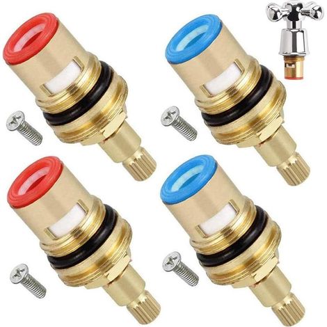 4pcs Brass Ceramic Disc Faucet Replacement Ceramic Cartridge Universal Brass Ceramic Cartridge for Kitchen Faucet (Red, Blue) (1/5)