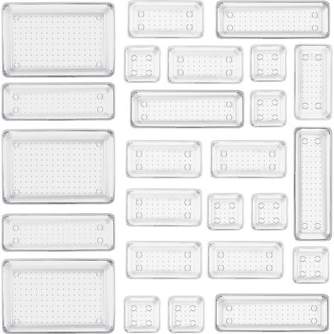 25 pcs Organisateurs de Tiroirs en Transparent,avec 4 tailles Organisateur  organiseur de maquillage transparent antidérapant pour salle de bain,cosmétiques,cuisine,bureau (1/5)