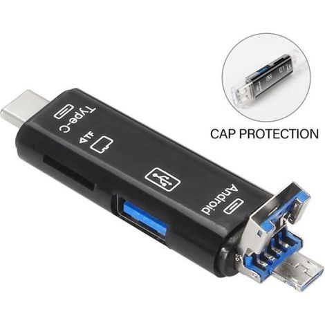 Lecteur de carte mémoire 5 en 1 - - USB 2.0 TYPE-C - Micro-USB - TF/SD - OTG